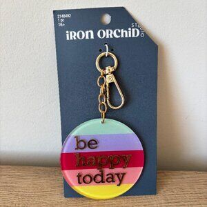 Iron Orchid Key Chain Bag Charm "be happy today" 2.5" Diameter